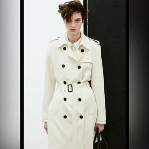 H&M Double  Breasted Trench coat In Cream Size L